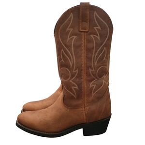 Men's Brown Leather Western Cowboy Boots Size 7EW Extra Wide Oil Resistant